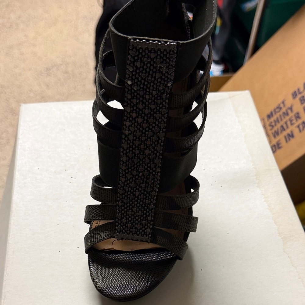 Gianni Bini Black Strappy Heels with Embellishments